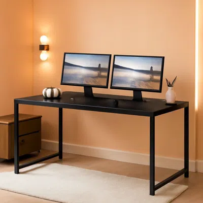 Shipitfurniture 55 Inch Black Computer Desk Powder Coated Steel Frame