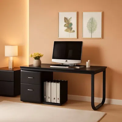 Shipitfurniture 55 Inch L Shaped Computer Desk Black Storage Cabinet