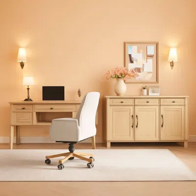Shipitfurniture 56 Inch Oak Executive Desk With Integrated Charging System In Neutral