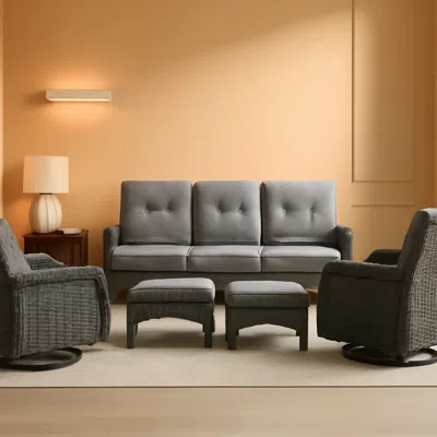 Shipitfurniture 6 Piece Outdoor Patio Conversation Set Brown Wicker
