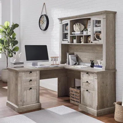 Shipitfurniture 60-inch L-shaped Desk With Hutch Light Rustic Oak Finish