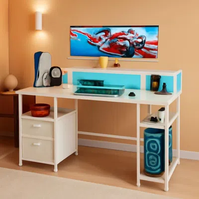 Shipitfurniture 61 Inch Computer Desk With Integrated Power Outlet Led