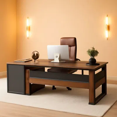 Shipitfurniture 63 Inch L Shaped Executive Desk With Storage Shelves