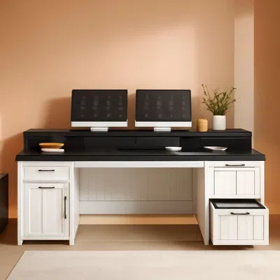 Shipitfurniture 63 Inch Wide White Solid Wood Executive Desk With Drawer
