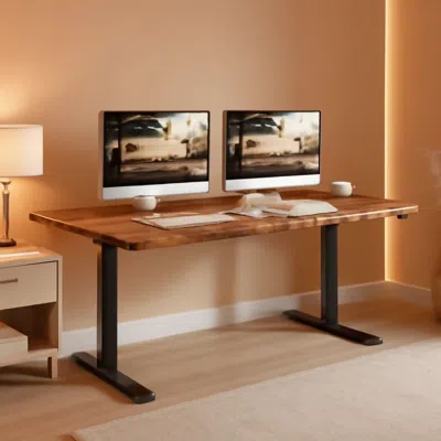 Shipitfurniture 63 Inches Electric Standing Desk Brown Walnut Finish