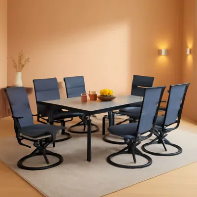 Shipitfurniture 7 Piece Patio Dining Set With 6 Swivel Chairs Blue