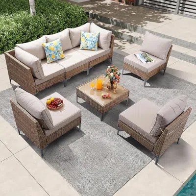 Shipitfurniture 7 Piece Wicker Patio Furniture Set With Thick Cushions