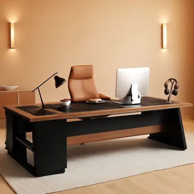 Shipitfurniture 78 Inch Executive Desk Featuring Ample Storage Cabinets In Brown