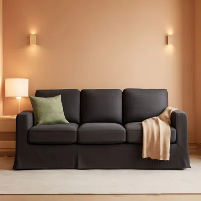Shipitfurniture 89 Inch Slipcovered Linen Grey Sofa 3 Seater Couch