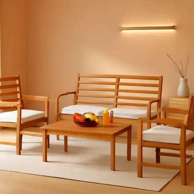 Shipitfurniture Acacia Wood Outdoor Conversation Set With Cushions White