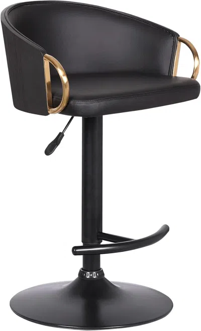 Shipitfurniture Adjustable Black Faux Leather Swivel Barstool With Gold Accents