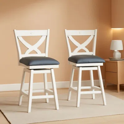 Shipitfurniture Antique White 24 Inch Swivel Bar Stools Set Of Two