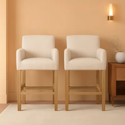 Shipitfurniture Armga Upholstered 26 Inch Counter Stools Beige Set Of 2