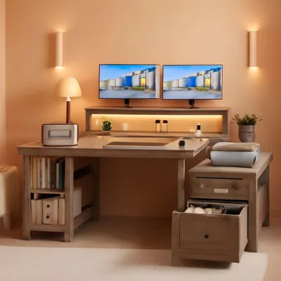 Shipitfurniture Ash Gray 60.4inch Computer Desk Multifunctional Storage