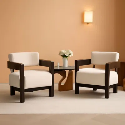 Shipitfurniture Barrel Accent Chairs White Upholstered Pair Lounge