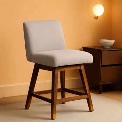 Shipitfurniture Basila 26 Inch Seat Height Swivel Bar Stool Taupe Fabric