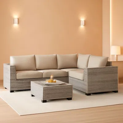 Shipitfurniture Beige 6 Piece Wicker Patio Sofa Set With Thick Cushions