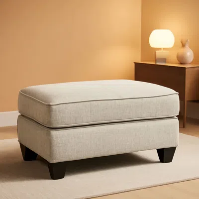 Shipitfurniture Beige Chenille Upholstered Ottoman With Cushioned Comfort