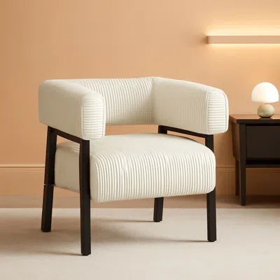 Shipitfurniture Beige Corduroy Barrel Chair With Pocket Coil Support