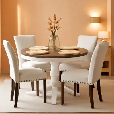 Shipitfurniture Beige Linen Upholstered High Back Counterheight Chairs