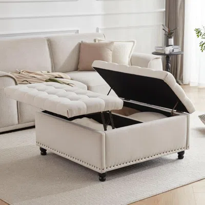 Shipitfurniture Beige Oversized Storage Ottoman Featuring Lift Top