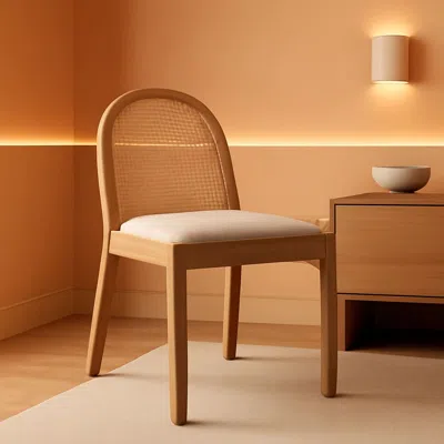 Shipitfurniture Beige Rattan Dining Chairs Featuring Contemporary Wood