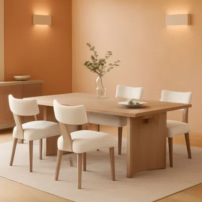Shipitfurniture Beige Upholstered Linen Dining Armchairs Wood Legs
