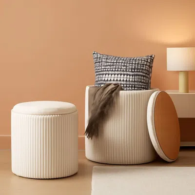 Shipitfurniture Beige Velvet Storage Ottoman With Hidden Compartment