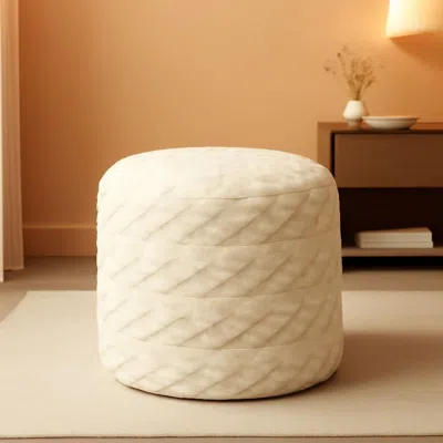 Shipitfurniture Beige Velvet Texture Fauxfur Memory Foam Round Ottoman