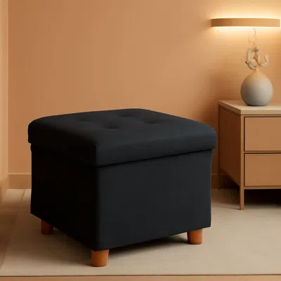 Shipitfurniture Black Linen Premium Storage Cube Ottoman Tray 15inch