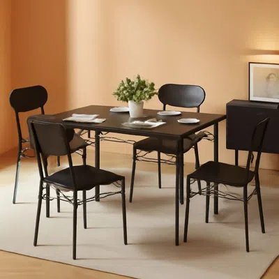 Shipitfurniture Black Mdf Space Saving Dining Room Table Set With Chairs For Four