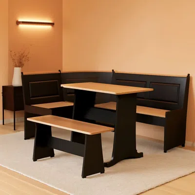 Shipitfurniture Black Pecan Five Seat Dining Set With Storage Benches