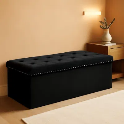 Shipitfurniture Black Premium Velvet Storage Ottoman Bench Bedroom