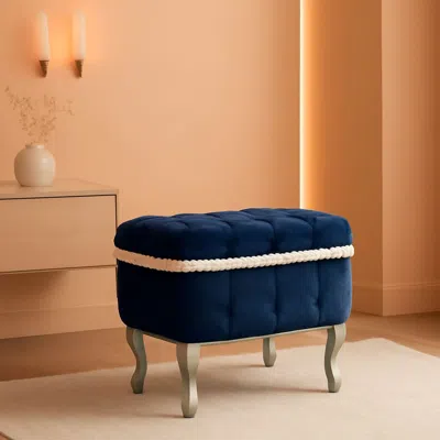 Shipitfurniture Blue 29.5 Inch Upholstered Storage Ottoman Cushion