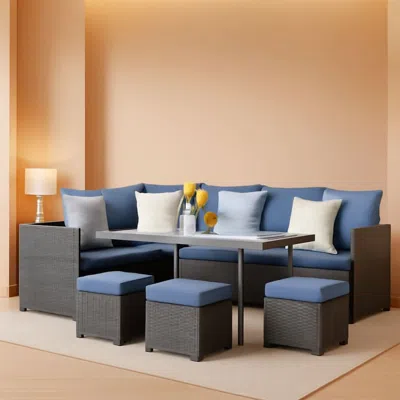 Shipitfurniture Blue 7 Piece Outdoor Patio Furniture Set With Table Chairs