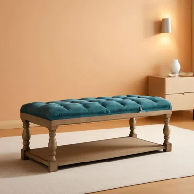 Shipitfurniture Blue Rectangular Upholstered Ottoman Coffee Table Tray