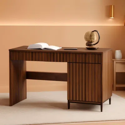 Shipitfurniture Brown 47 Inch Fluted Executive Desk Charging Station