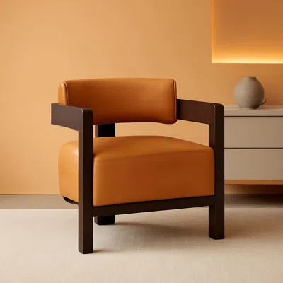Shipitfurniture Brown Leather Barrel Chair Midcentury Upholstered Woodenlegs