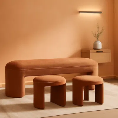 Shipitfurniture Brown Upholstered 53inches Storage Ottoman Bench Stools