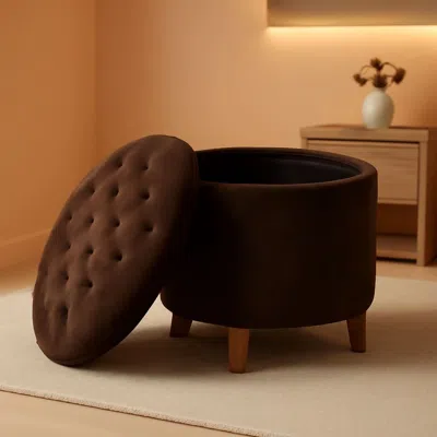 Shipitfurniture Brown Velvet Upholstered Ottoman With Concealed Storage