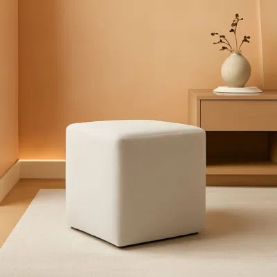 Shipitfurniture Callum 17 Inch Ivory Square Hand Crafted Textured Woven Ottoman