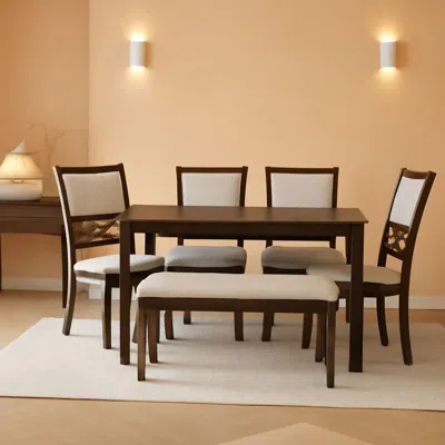 Shipitfurniture Cherry Brown Transitional Table Set Cushioned Chairs