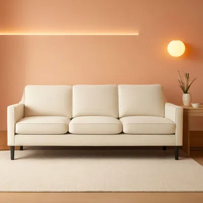 Shipitfurniture Comfy Mid Century Modern Beige Sofa For Small Spaces In White