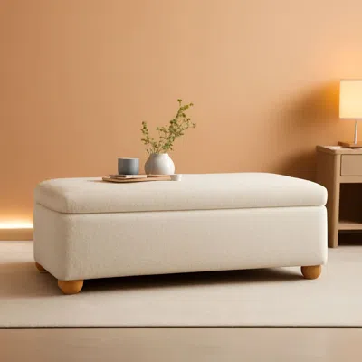Shipitfurniture Contemporary Large Ivory Storage Ottoman With Legs
