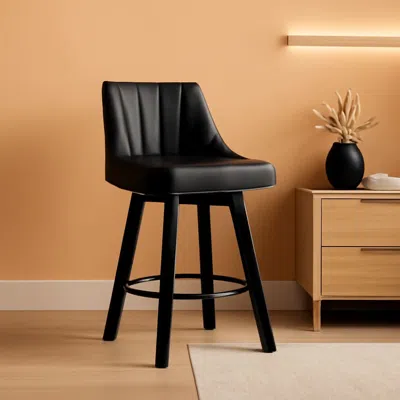 Shipitfurniture Counter Height Swivel Bar Stool 24 Inch Set Of 3 Black Pu Leather