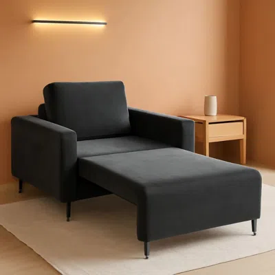 Shipitfurniture Cozy Corduroy Convertible Sofa Bed With Fluffy Pillows In Black