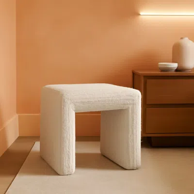 Shipitfurniture Cream Soft Boucle Upholstered Ottoman Footrest 18 Inches