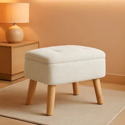 Shipitfurniture Cream Velvet Storage Ottoman With Extra Cushioning