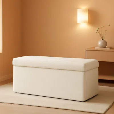 Shipitfurniture Cream White Faux Fur Storage Ottoman 43.3 Inch Dimensions