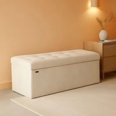 Shipitfurniture Cream White Storage Ottoman Bench Foldable 15x43x15